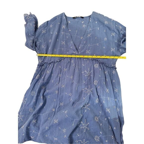 Zara Blue & White Short Embroidered Floral Tunic Flowy Dress Size S - Picture 5 of 13